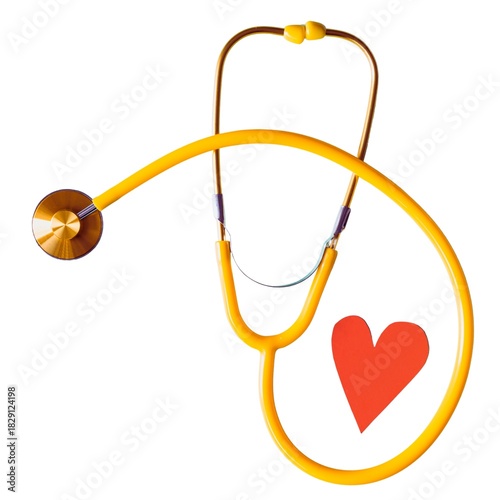 Yellow stethoscope with red heart symbol healthcare concept