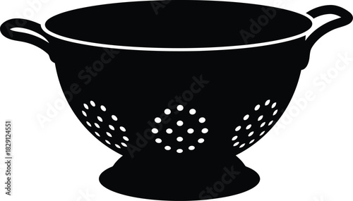 Simple silhouette of a kitchen colander with handles isolated on for cooking and food preparation vector