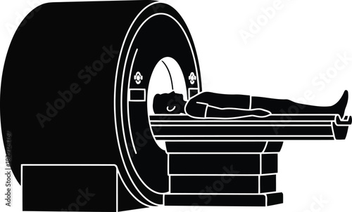 Medical scan machine illustrating patient inside mri scanner for healthcare diagnosis and imaging vector