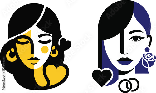 Abstract Faces With Hearts And Rings For Women woman portrait