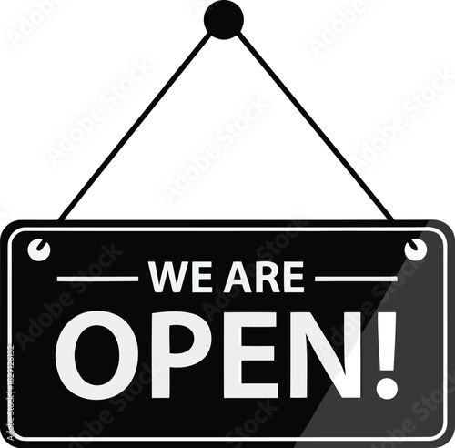 We are open sign   storefront door hanger for business welcome   modern design