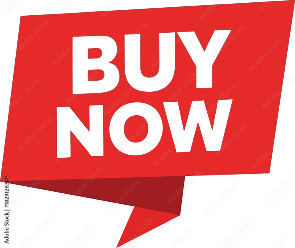 Fototapeta premium Buy now red banner vector icon: e commerce call to action, sale promotion label