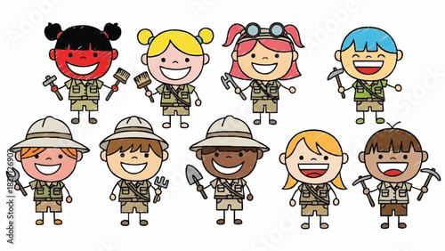 Diverse Group of Happy Young Explorers and Adventurers Vector Illustration