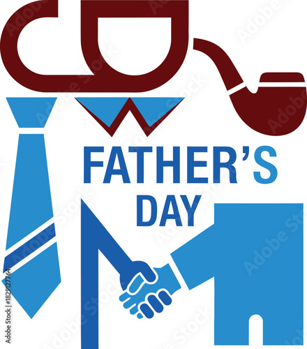 Father's Day graphic elements with tie, pipe, and handshake vector illustration