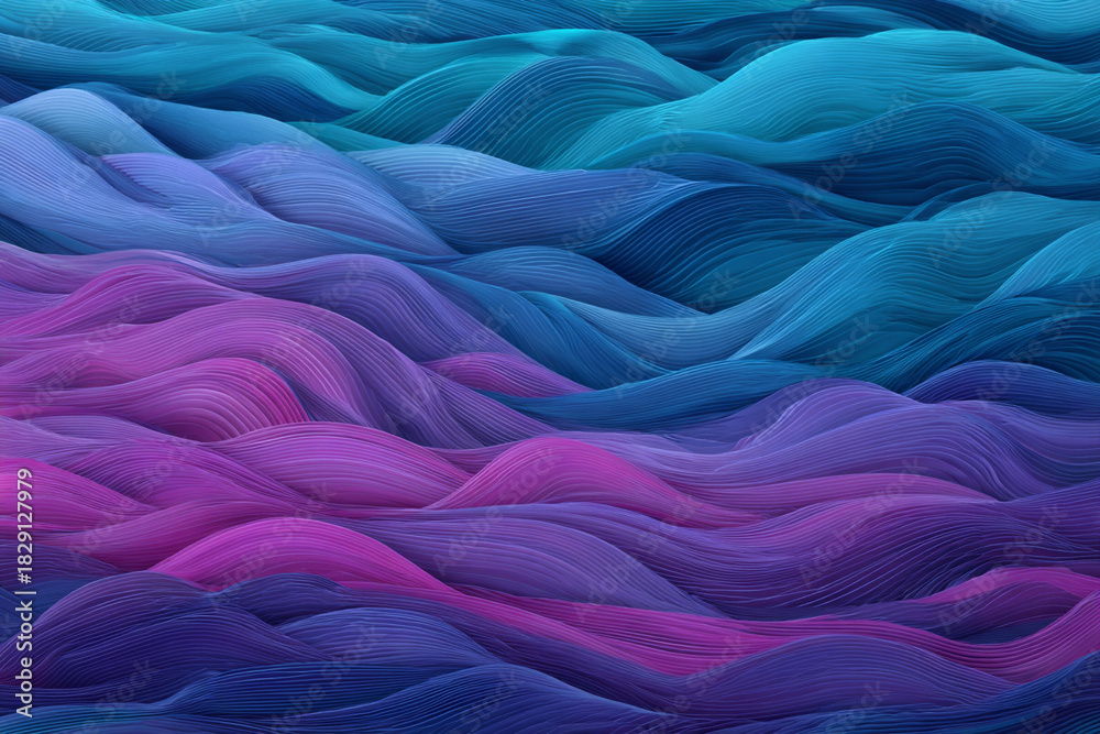 Obraz premium Abstract undulating waves of vibrant purple and cool blue flow across the frame creating a mesmerizing textured landscape