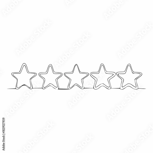One continuous line drawing of stars. Rating service and high quality review and feedback from customer in simple linear style. 