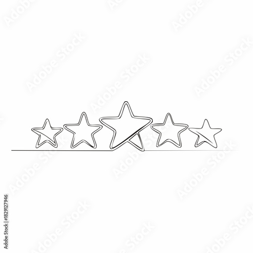One continuous line drawing of stars. Rating service and high quality review and feedback from customer in simple linear style. 