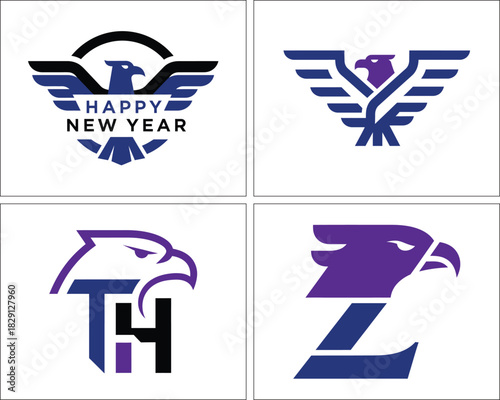 Eagle Head and Wing Logos for Happy New Year bird falcon