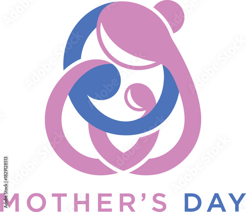 Mother and child abstract logo with Mother's Day text family love