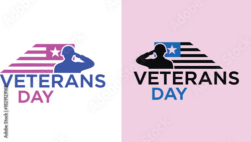 Veterans Day logo with saluting soldier and US flag silhouette US flag