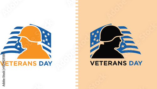 Veterans Day logo with soldier silhouette and US flag US flag American flag