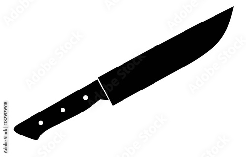 Clean silhouette vector of a long kitchen knife for culinary tools, cooking graphics, food preparation icons, and utensil illustrations. Simple black shape isolated on white background.