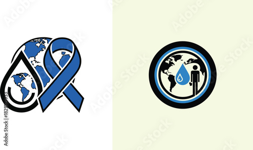 World water day awareness ribbon and globe logo earth planet