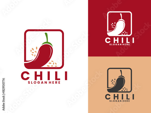 Spicy red chili combination with square logo design vector template. Modern chili logo design vector
