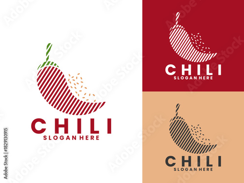 Chili with chili seeds logo design vector. Spicy hot chili monogram logo design vector template