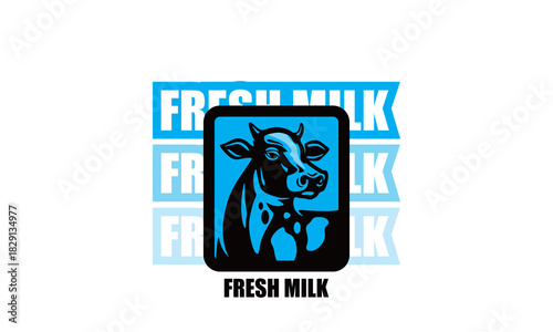 FRESH MILK DAIRY COW LOGO, silhouette of great holstein cattle head vector illustrations