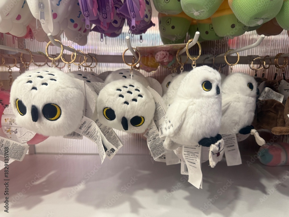 Obraz premium December 2025, Philippines: Miniso Hedwig Harry Potter Snowy Owl keychains