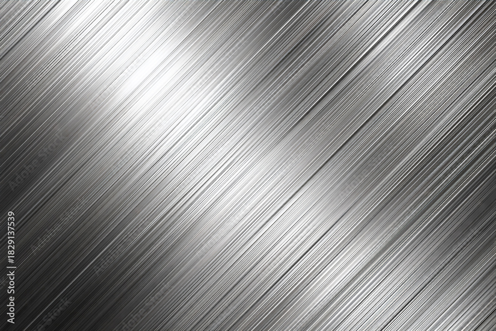 Fototapeta premium Gleaming brushed metal surface with diagonal light reflections