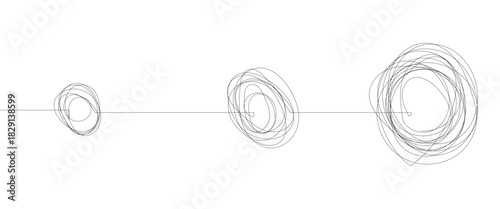 Chaotically tangled line and untied knot in form of circle. Psychotherapy concept of solving problems is easy. Unravels chaos and mess difficult situation. Doodle vector illustration 