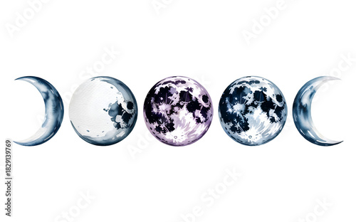 Moon Phase Collection in Artistic Watercolor