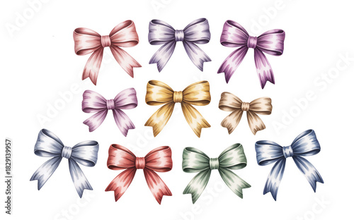 Pastel Ribbon Bow Collection in Watercolor Style