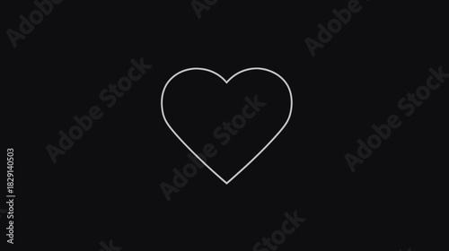 Minimalist white outline heart symbol on a black background. Graphic icon for love, romance, emotion, and health concepts.