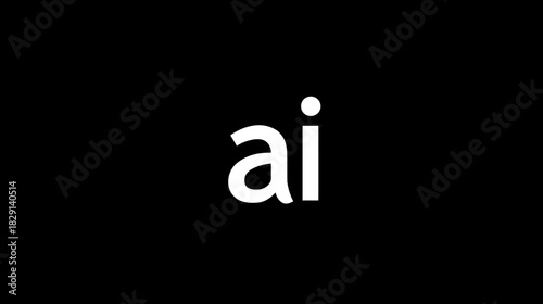 AI concept with white lowercase letters on black background, symbolizing artificial intelligence, future technology, and digital innovation.
