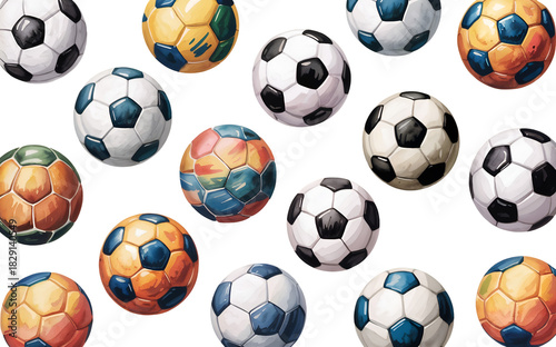 Watercolor Soccer Balls on White Background