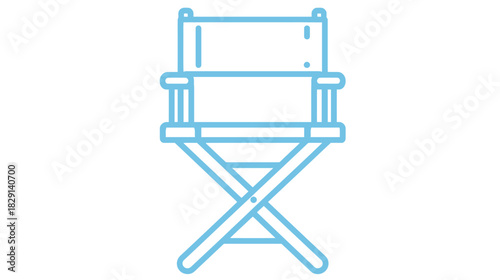 Light blue vector outline icon of a director's chair, representing film production, movie making, and cinema industry.