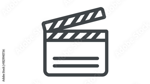 Film clapperboard icon for movie production, video editing, cinema, entertainment, and media concept. Outline style.