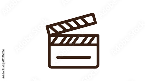 Minimalist brown film clapperboard icon representing movie production, video editing, cinema, and entertainment.