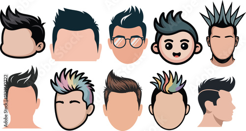 Trendy faux hawk hairstyles set with colorful spikes and bold styles