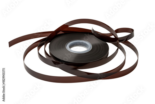 Retro magnetic tape unspooled: vintage audio & data storage concept