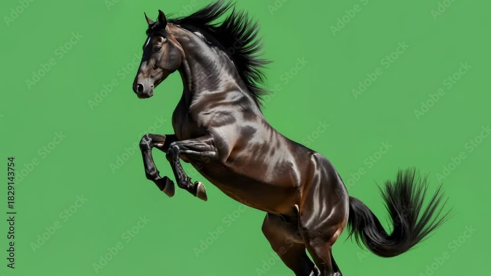 Galloping and rearing brown horse animation on green screen, for video ...