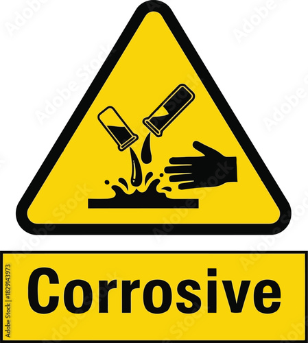 Corrosive warning sign chemical hazard safety symbol danger label alert vector