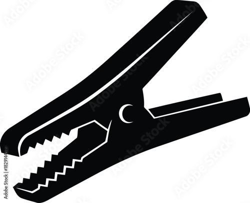 Black alligator clip isolated on symbol for connection power electricity and holding vector