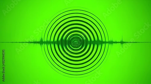 Pulse with sound wave and expanding ring effect on green screen for chromakey