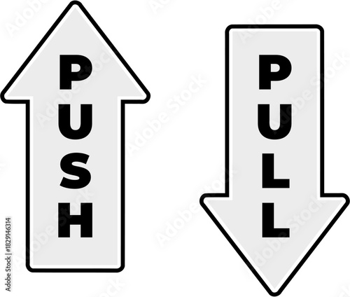 Black white push pull door sign icon	