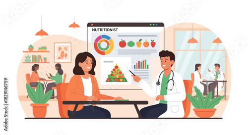 Nutritionist consultation with a patient discussing healthy eating habits and diet plan