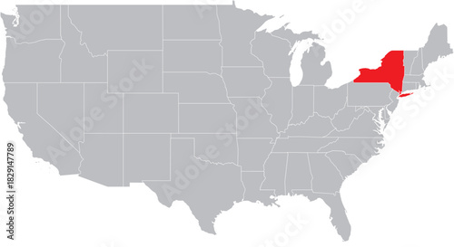 New York State State on Map of USA Editable Vector
