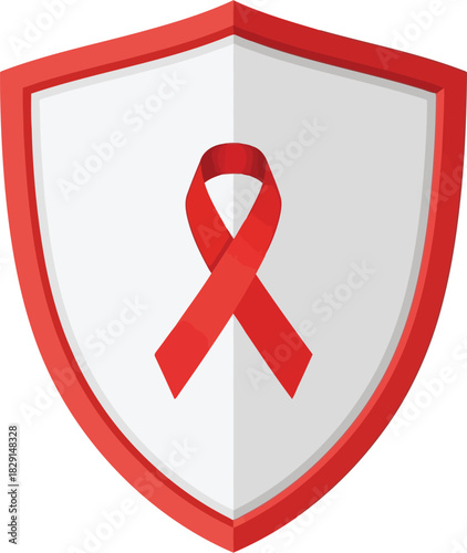 Red ribbon shield symbol of protection awareness support health aid charity medical cause vector