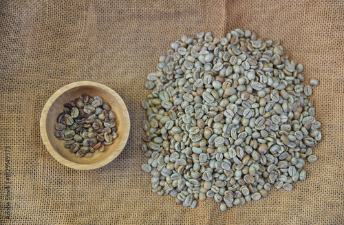 top view of green bean coffee checking before raost in home cafe