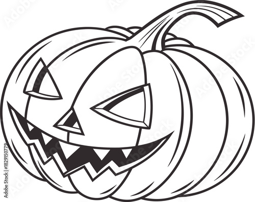 A cartoon vector illustration of a scary orange pumpkin head, an isolated Halloween jack-o'-lantern symbol for the autumn holiday season