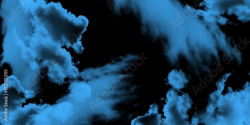 Abstract Blue Smoke Cloudscape: Ethereal Night Texture. blue powder and black smoke. Blue smoke swirling in a dark environment, creating a mystical atmosphere with subtle light effects