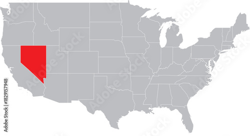Nevada State on Map of USA Editable Vector