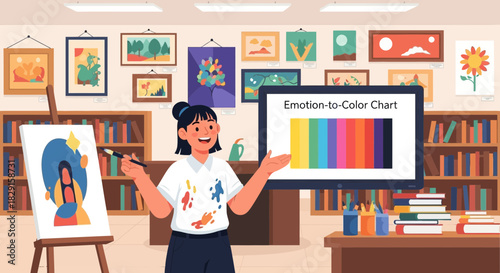 Artistic Expression: A Young Painter Exploring Emotions through Color and Illustration