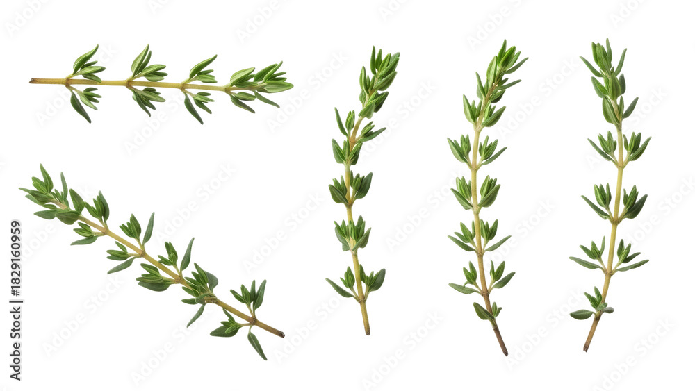 Fototapeta premium Delicate Thyme Sprigs Isolated on White Background for Culinary and Herbal Applications