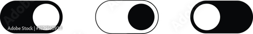 Minimal toggle switch button icons showing on and off states, modern user interface controls for settings, applications, dashboard design elements