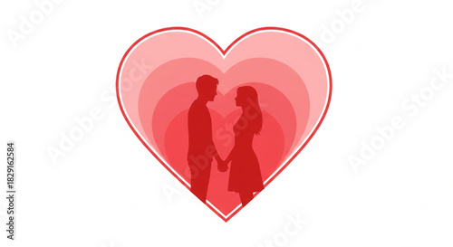 Couple in Love Silhouette Embraced by a Gradient Heart, Romantic Icon
