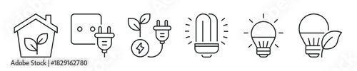Green home elecctric thin line icon set. Web minimal editable stroke icons